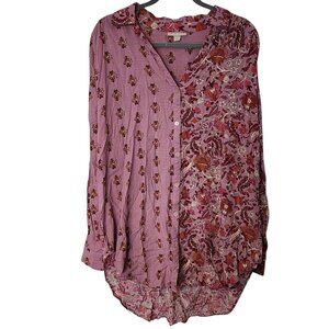 168. Knox Rose Women's Pink Orange Floral Long Sleeve Blouse